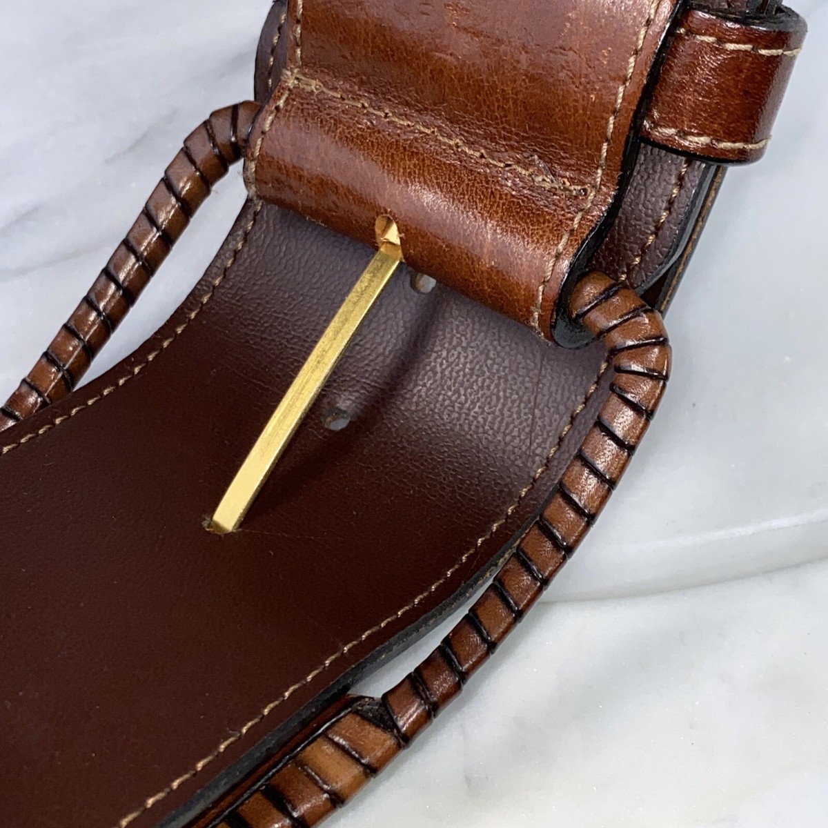 Vintage 90 Axcess Italy Genuine Leather Belt Wide Tapered Brown Sm Boho Buckle Brown Belt Woven Oversized Buckle Axcess Italy Genuine  main image 2