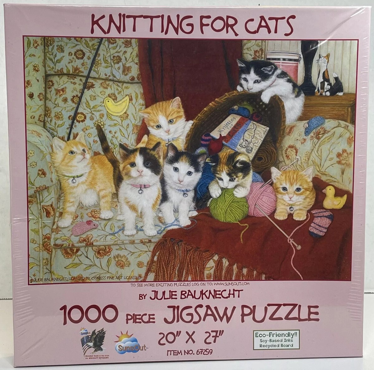 Knitting for Cats Jigsaw Puzzle 1000 Pc 20 x 27” Sunsout #67259