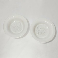 Set of 2 White Dog Bowls Debby Carman Russ Good Boy Bow Wow