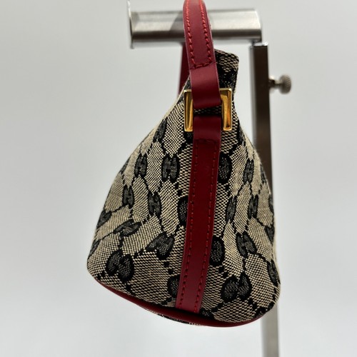Lank AA! Gucci GG Canvas Leather Gray/Red Mini Accessory Pouch Bag Auth - Picture 8 of 14