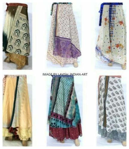 10 PC LOT INDIAN VINTAGE SILK WRAP AROUND UP CYCLED SKIRTS SUMMER BEACH DRESS - Picture 3 of 7