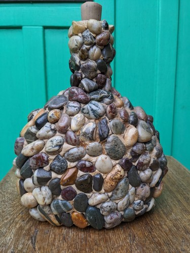 Vintage Folk Art Pebble Encrusted Glass Vase Decorative Bottle
