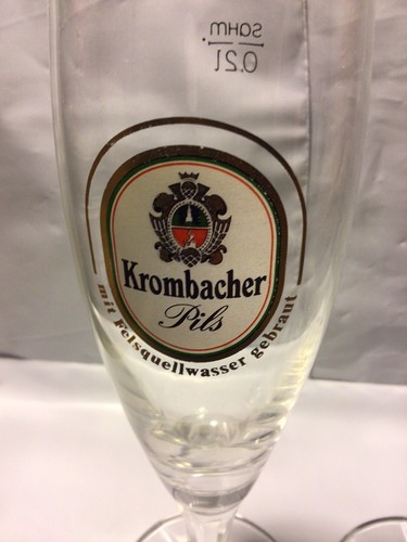 Krombacher Pils German Beer Glass 8.25” Gold Trim Pilsner ribbed stem - 第 2/4 張圖片