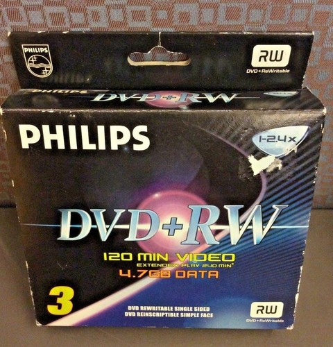 Philips DVD + RW 3 Pack + 1 120 Min Video, 4.7GB Data Sealed 4 Total NIB - Picture 2 of 5