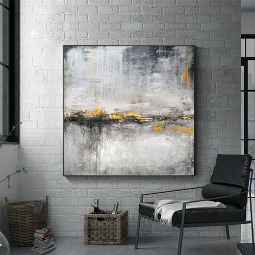 Hand Painted Abstract Original Oil Painting Modern White and Black Wall