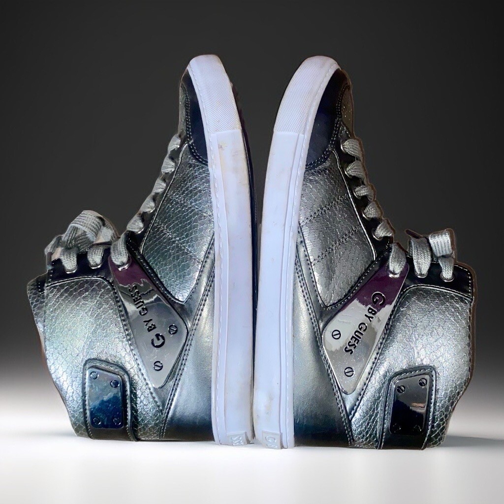 Guess Metallic Silver High-Top Sneakers UK