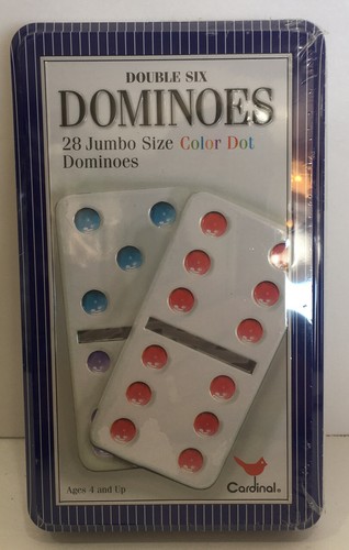CLASSIC DOUBLE SIX 28 JUMBO Size COLOR DOT DOMINOES COLLECTORS TIN GAME NEW