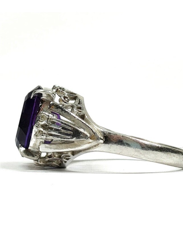 Solid Platinum Solitaire Amethyst Diamond Ring - image 3
