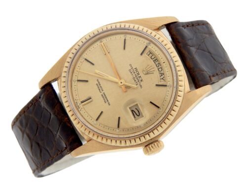 Mens Rolex Day-Date President 18K Yellow Gold Watch Linen Dial Brown Band 1803 - Picture 2 of 7