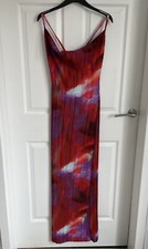 Ladies Red Mix PRETTYLITTLETHING Sleeveless Long Crinkle Rib Dress Size 10