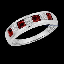 Natural Garnet  CZ Gemstones with 925 Sterling Silver Band Ring for Men's J879