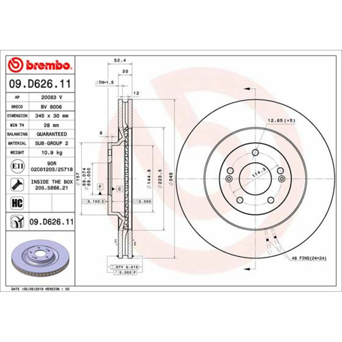 2x Brembo Bremsscheibe Coated Disc Line 09.d626.11 345mm online  