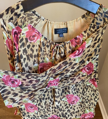 Spenser Jeremy Women’s 100% Silk Boho Leopard Floral Blouse Top Shirt Size 12 - Picture 2 of 5