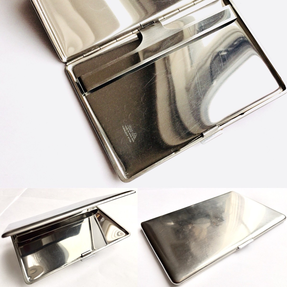 Vintage English Harman Brothers Stainless Steel Cigarette Case (5”x 3.5”,  140g)
