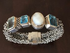 Vintage Michael Dawkins Heavy SS Caviar Gemstone Bracelet 90 Grams