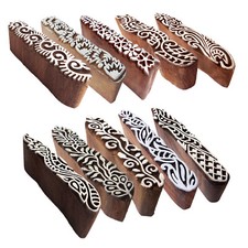 Clay Printing Blocks Urban Border Design Wooden Stamps Set of 10 