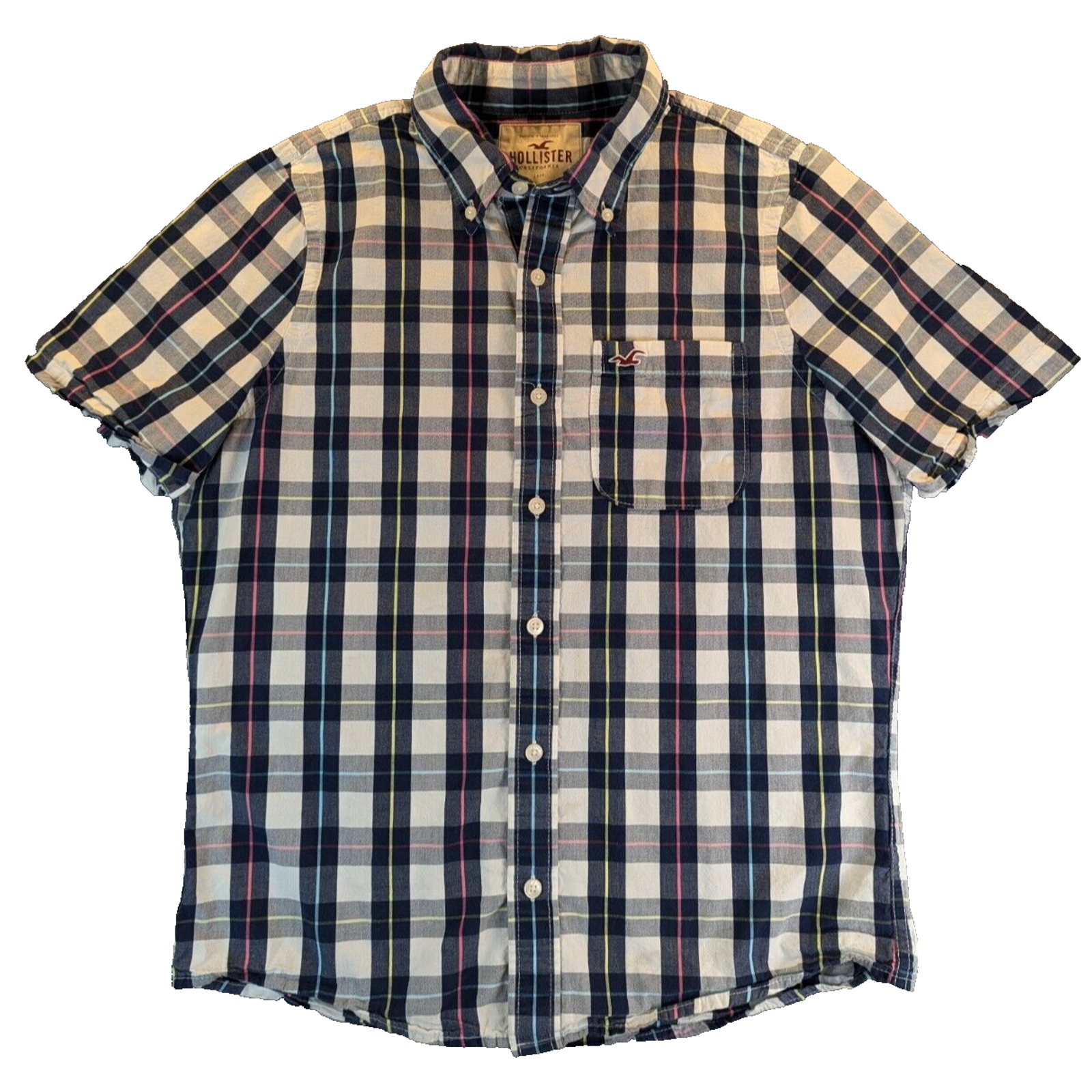 Hollister Plaid Shirt Large Men's Button Down Short Sleeve Pocket 100% Cotton