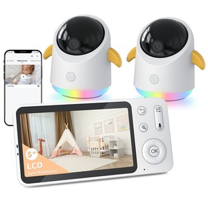 Babyphone mit 2 Kameras und APP, 2K/5,0 Zoll WLAN Babyfon mit Split-Screen PTZ