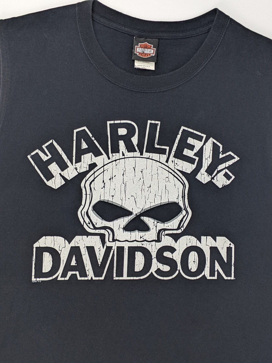 Vtg 2007 Harley Davidson Skull Sleeveless T-Shirt Black Tank