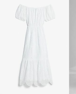 express floral lace midi dress New Express White Eyelet Floral Lace Off-the-Shoulder Chiffon Midi Dress M