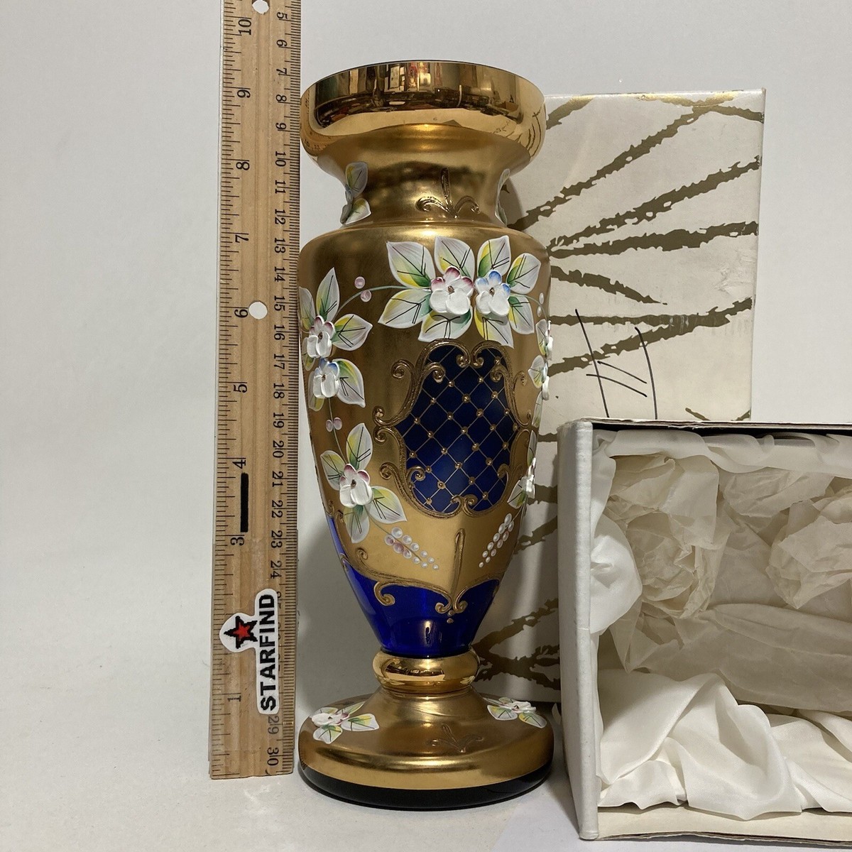 BOHEMIA made in CZECHOSLOVAKIA　vase Czech Republic Madesk Bohemia COBALT BLUE Flowers Crystal Glass