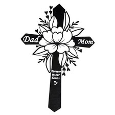 Metal Dad and Mom Memorial Grave Markers Flower Memorial Plaque Stake Cemetery