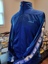 Vintage 80s Diadora track jacket M blue soccer warm up