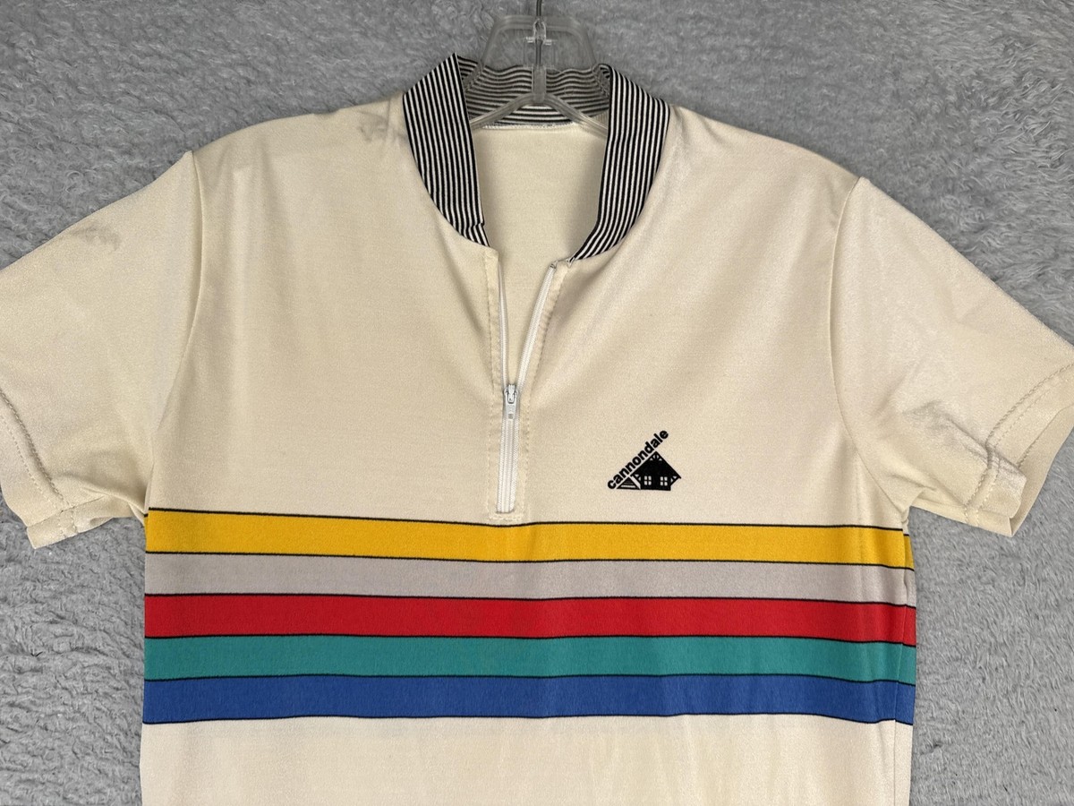 VINTAGE Cannondale Cycling Jersey Mens XS Cream Rainbow Stripe 1/4