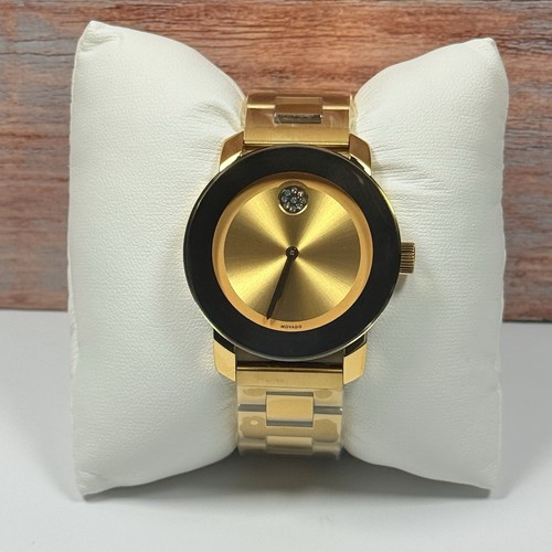 New Movado Bold Yellow Gold Tone Crystal Dot Bracelet 36mm Women Watch 3600104 - Picture 1 of 4