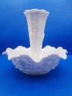 Vtg Westmoreland Epergne Vase & Bowl Milk Glass Paneled Ruffled Edge Grape