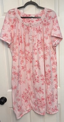 Aria Collection Short Sleeve Cotton Knit Nightgown Pink Floral Size 3X