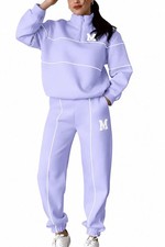 Women  s 2-Piece Athleisure Sweatsuit M 1/4 Zip Mock Neck Pockets Joggers