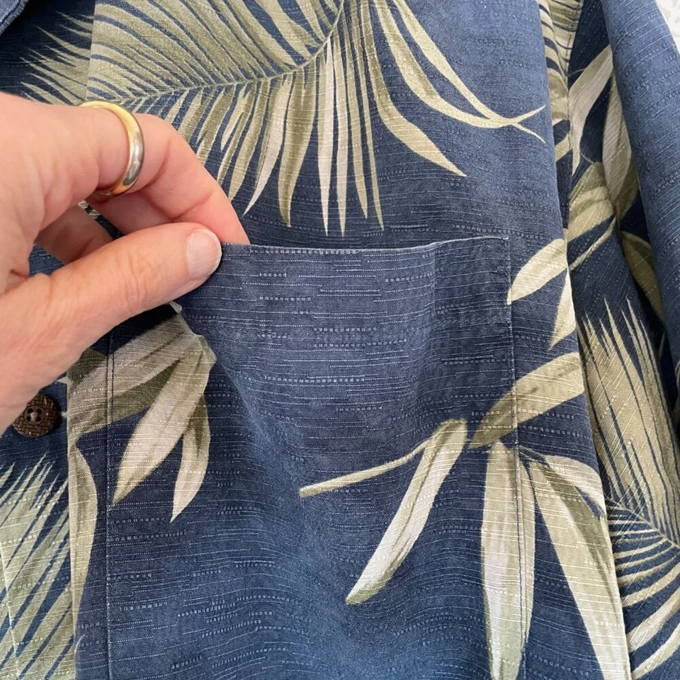 Joseph & Feiss Silk Blue Floral Palm Tropical Camp Collar Button Down Shirt, XXL - Image 4 of 4