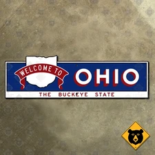 Welcome to Ohio Buckeye state line highway marker road sign map outline 20x6