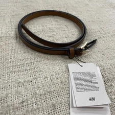 Women’s H&M Narrow Brown 100% Polyester Coated Belt Size Small 26”-30” (NWT)