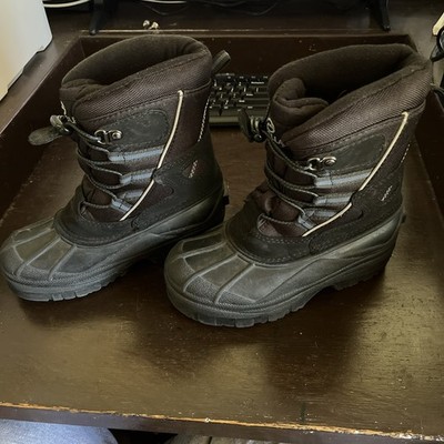 Magellan Kids Snow Boots Black Size 1 Boys 3M Insulated Cinch Hard Shell Bottoms