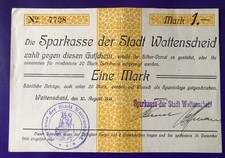 Wattenscheid Sparkasse 1 Mark 10.8.1914 Stempel, 2 x HUS