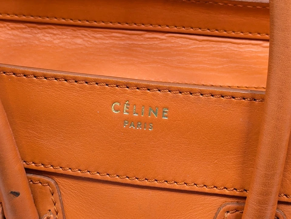 CELINE багажа кожи микро покупатель сумка с короткими ручками ручная сумка оранжевый подлинный - Изображение 2 из 4
