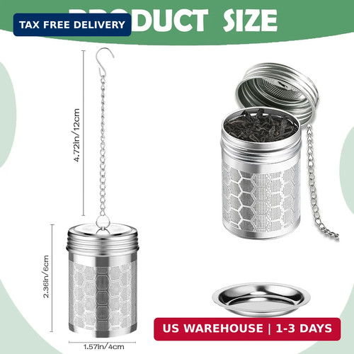 2 Pack Stainless Steel Tea Infusers, Extra Fine Mesh Strainers with Drip Trays,  - Picture 7 of 7