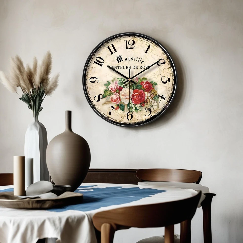 Orologio Da Parete Da Giardino Da 12 Pollici, Con Fiori Colorati, Stile Shabby C - Immagine 3 di 4