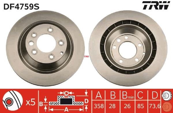 2X Bremsscheibe Trw DF4759S 2 Bremsscheiben Hinterachse Hinten-image