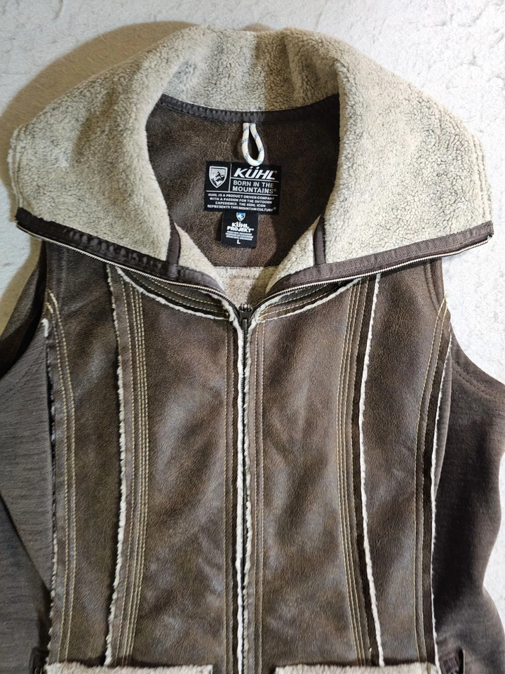 Chaleco para mujer Kuhl Dani Sherpa talla L marrón imitación cuero senderismo aire libre cremallera completa Foto 2 de 4