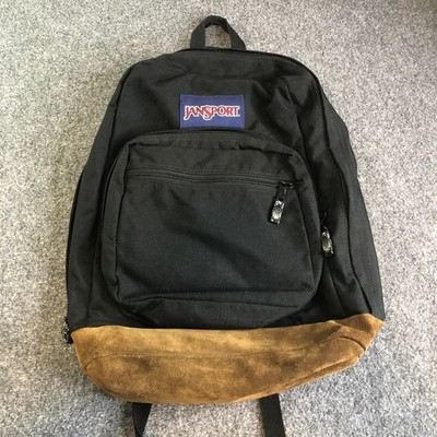 Vintage Jansport Backpack Black Suede Leather Bottom 90s Retro