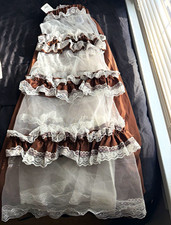 Kutir Brown/White Tulle Lace Trim Petticoat Skirt, Size S Regular