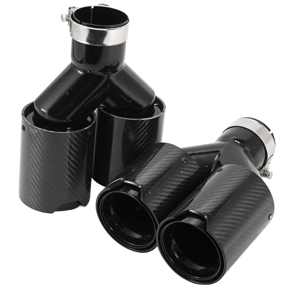For BMW Carbon Fiber Dual Exhaust Twin End Tips Tail Pipe 101MM Out 63MM In Foto 3 de 4