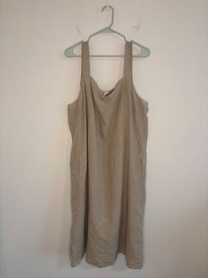 Eileen Fisher Organic Linen Square Neck Dress Sleeveless Shift Dress Beige Sz 2X