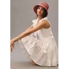 New Anthropologie Mille Shoulder-Tie Mini Dress $278 SMALL Cotton Eyelet Lace