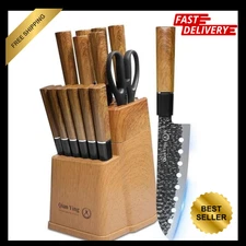 Knife Set, 15-Piece Kitchen Knife Set with Block Wooden German Stainless Steel