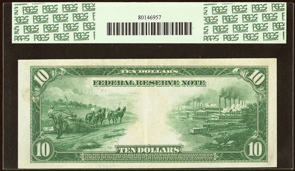 1914 $10 Federal Reserve Note Fr.911b PCGS 55PPQ Choice About New (CXE) - Image 2 of 3