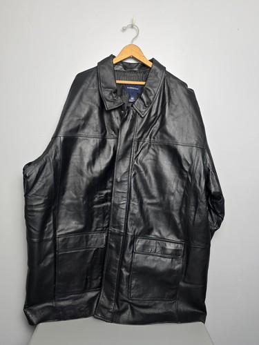 Harbor Bay Black Leather Coat Men’s 4XL Full Zip Pockets Mid Length RN 58805 - Picture 2 of 24